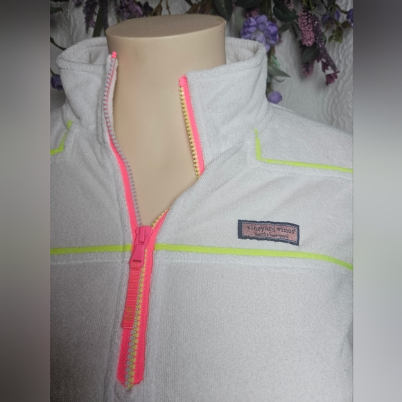 Vineyard Vines White and Pink Long Sleeve Polo Top - Picture 6 of 8